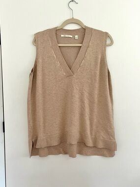Cyrus Neutral Beige Tan V-Neck Knit Sleeveless Sweater Vest Classic Size XL
